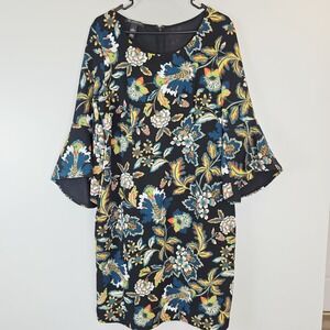 INC Black & Yellow Floral Sheath Dress Floral Print Large.A32